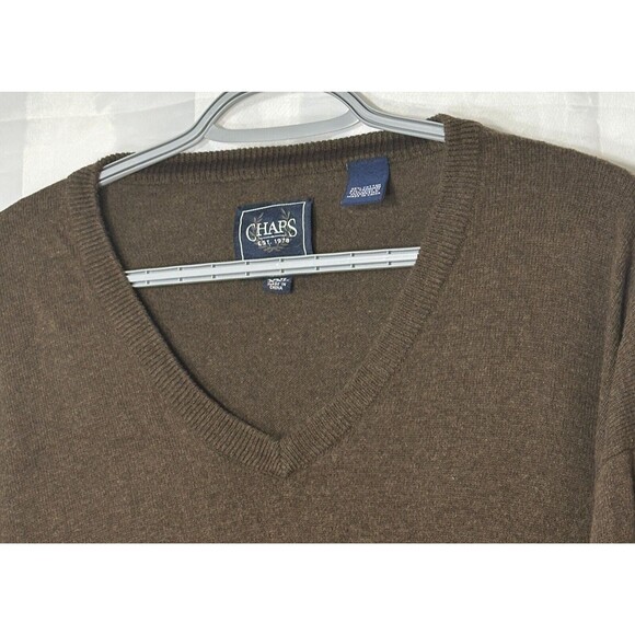 Chaps Sweater Mens XXL Brown V Neck Cashmere Cotton Smooth Long SL Logo Pullover - Picture 2 of 14